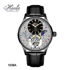 HAOFA GMT Luxury Tourbillon Mechanical Mens Watch Sapphire Moonphase 1036