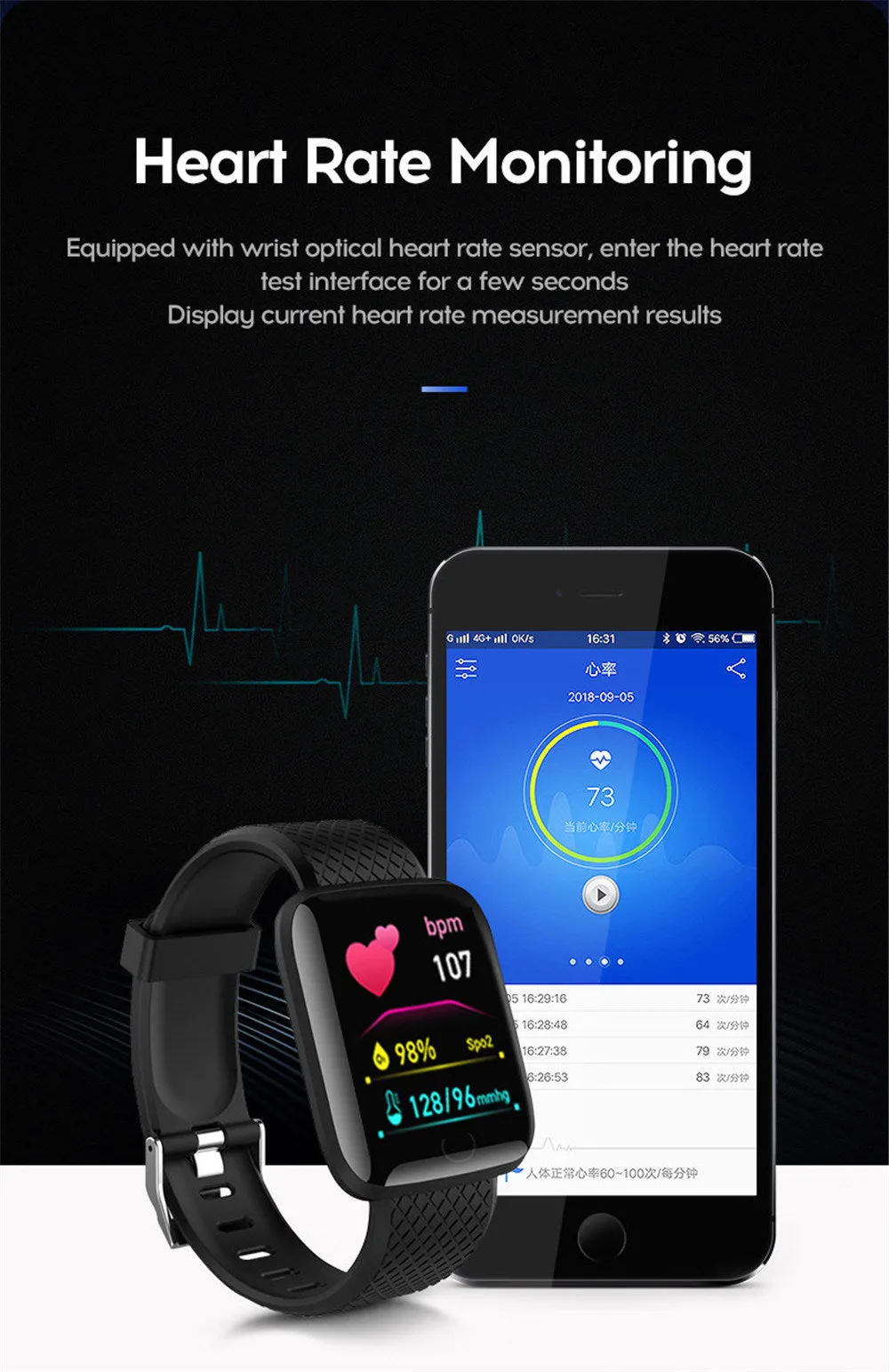 Heart Rate Sleep Monitoring Blood Pressure Smartwatch