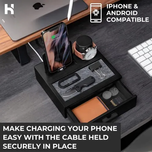 Holme & Hadfield Wood Phone Dock Organizer Nightstand Charging Station for Dad