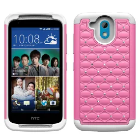 HTC Desire 526 Rhinestone Case , Slim Hybrid Dual Layer[Shock Resistant] Crystal Rhinestone Studded Case Cover - Pink/White