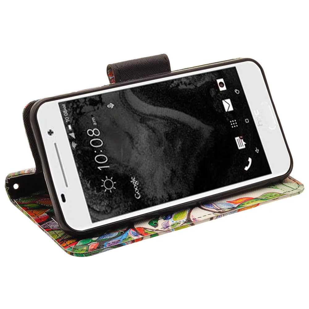 HTC One A9 Case, Wrist Strap Magnetic Fold[Kickstand] Pu Leather Wallet Case with ID & Credit Card Slots for HTC One A9 - Colorful Tree