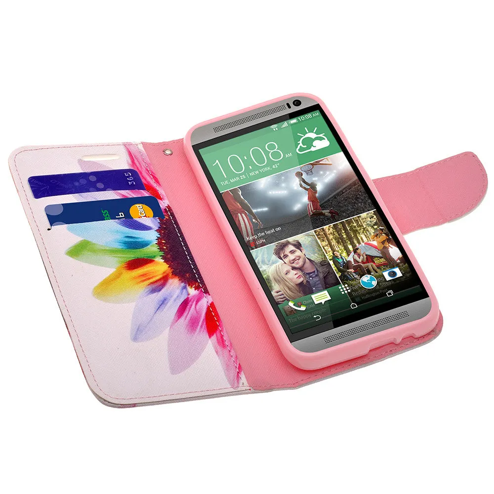 HTC One M9 Case, Wrist Strap Magnetic Flip Fold[Kickstand] Pu Leather Wallet Case with ID & Card Slots - Vivid Sunflower