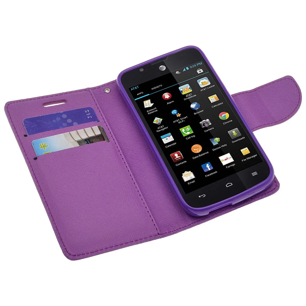 Huawei Fusion3 | Huawei Tribute | Huawei Y536a Cases, Wrist Strap Flip Folio [Kickstand Feature] Pu Leather Wallet Case with ID & Credit Card Slots - Purple