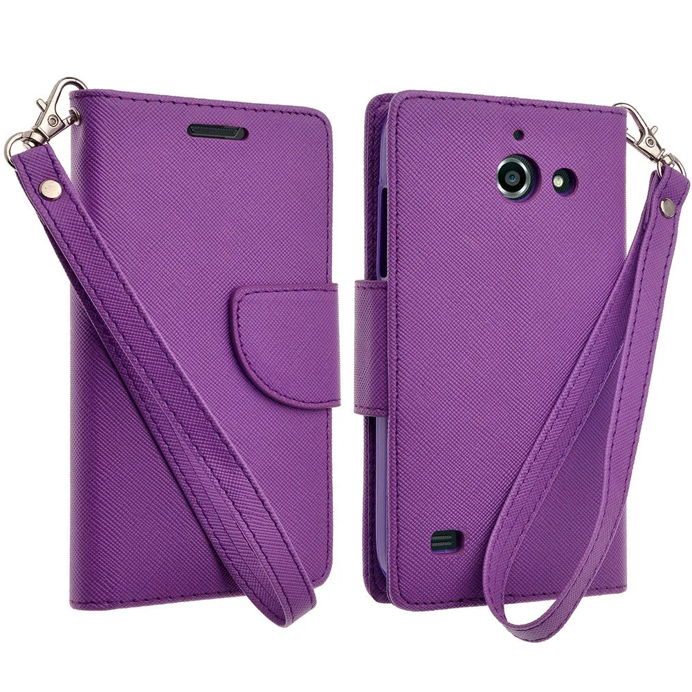 Huawei Fusion3 | Huawei Tribute | Huawei Y536a Cases, Wrist Strap Flip Folio [Kickstand Feature] Pu Leather Wallet Case with ID & Credit Card Slots - Purple