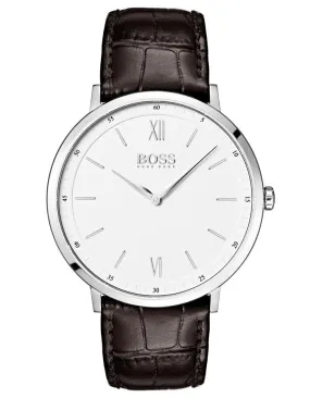 Hugo Boss Mens Essential Business Watch - Stainless Steel - White Dial - Leather