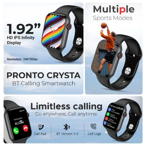 iCruze Pronto Crysta  BT Calling Smartwatch (Black)