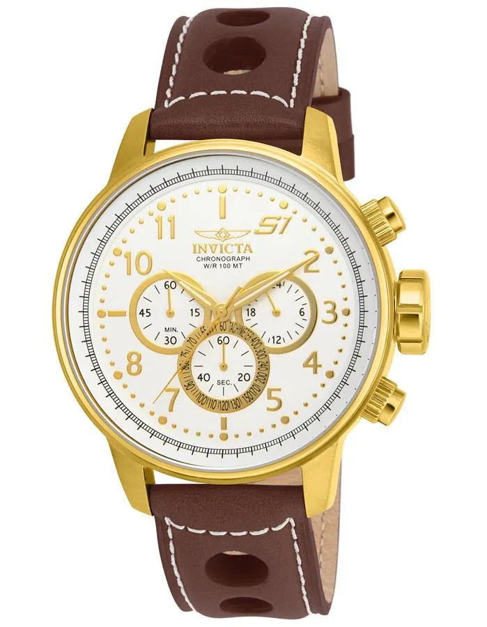 INVICTA S1 Rally Mens Chronograph - Gold-Tone - White Dial - Brown Leather Strap