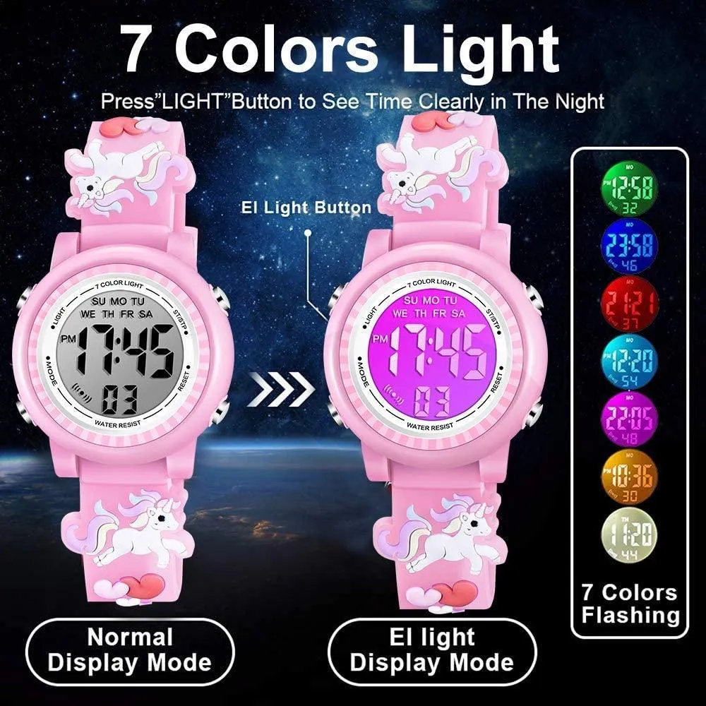 Kids Watches Waterproof 3D Cute Cartoon Digital Girl Watch - White