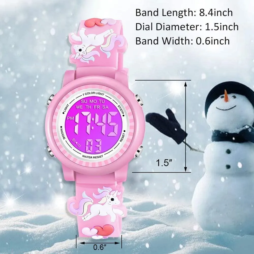 Kids Watches Waterproof 3D Cute Cartoon Digital Girl Watch - White