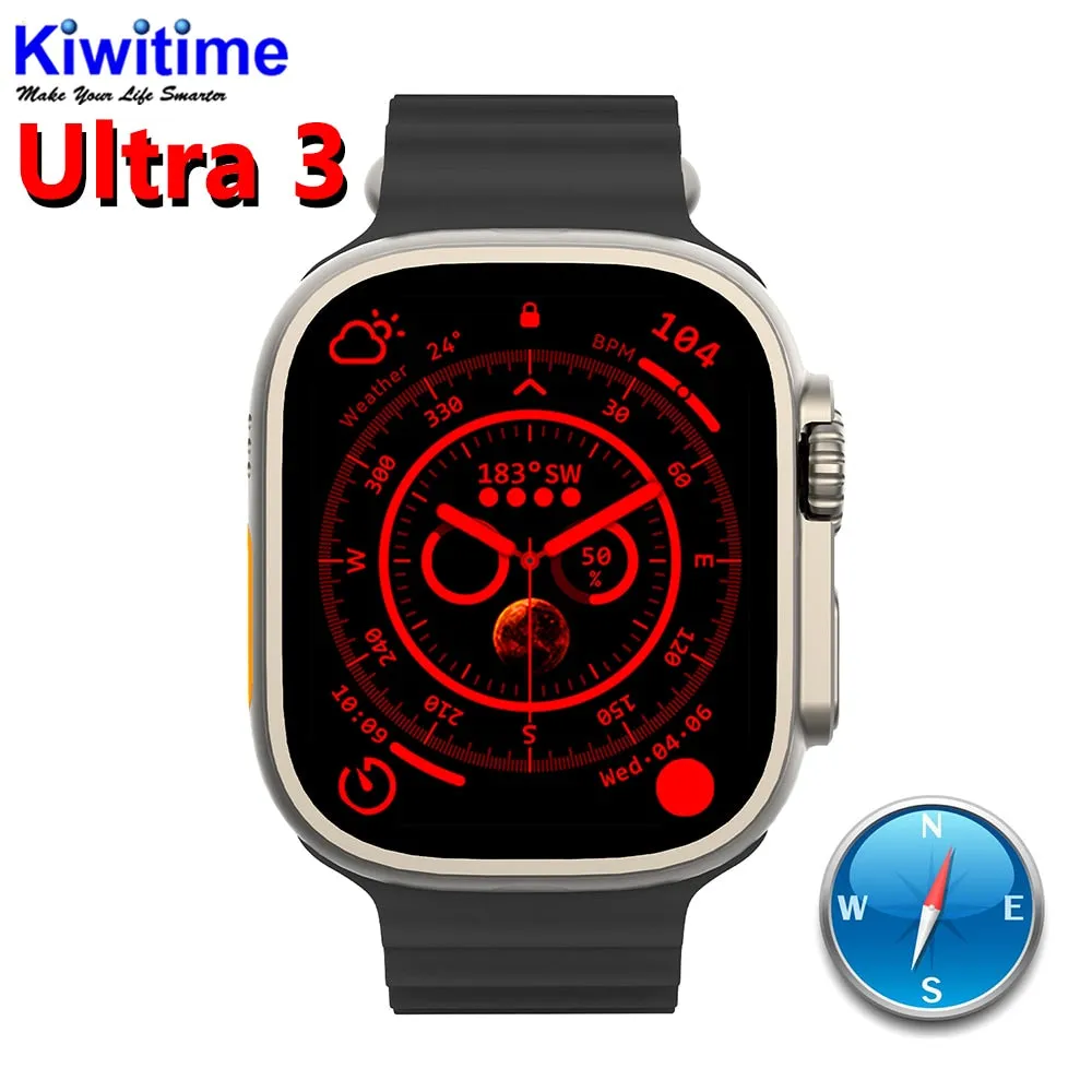 KIWITIME Ultra 3 Smartwatch IWO Series 8 49mm 2.2&quot; Infinity Screen Heart Rate Monitor Sport Smart Watch for Men Android