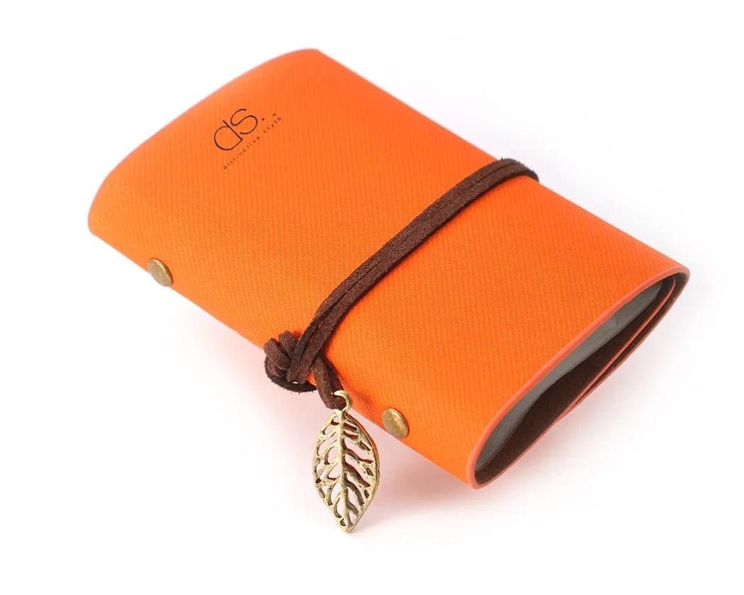 Leaf Pattern Leather Card Holder - Orange