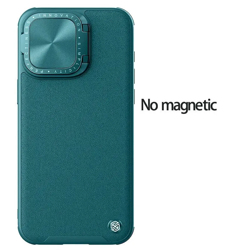 Leather Phone Case With Lens Magnetic Cover With Foldable Stand For iPhone