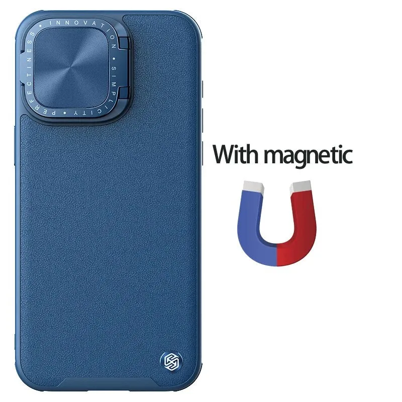 Leather Phone Case With Lens Magnetic Cover With Foldable Stand For iPhone