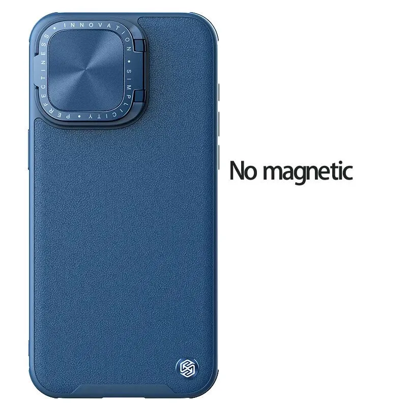 Leather Phone Case With Lens Magnetic Cover With Foldable Stand For iPhone