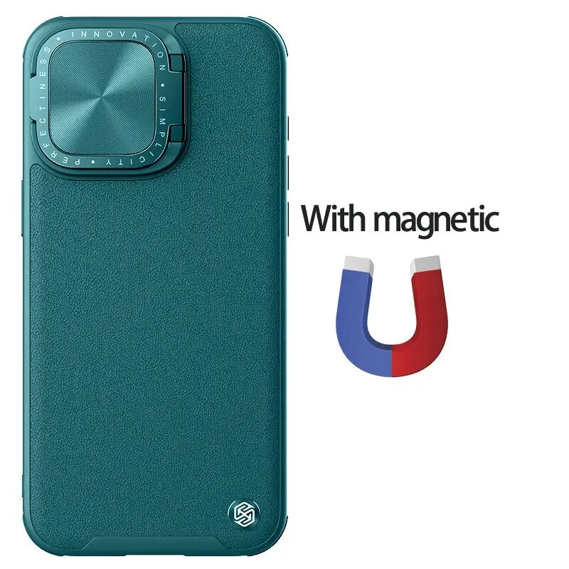 Leather Phone Case With Lens Magnetic Cover With Foldable Stand For iPhone