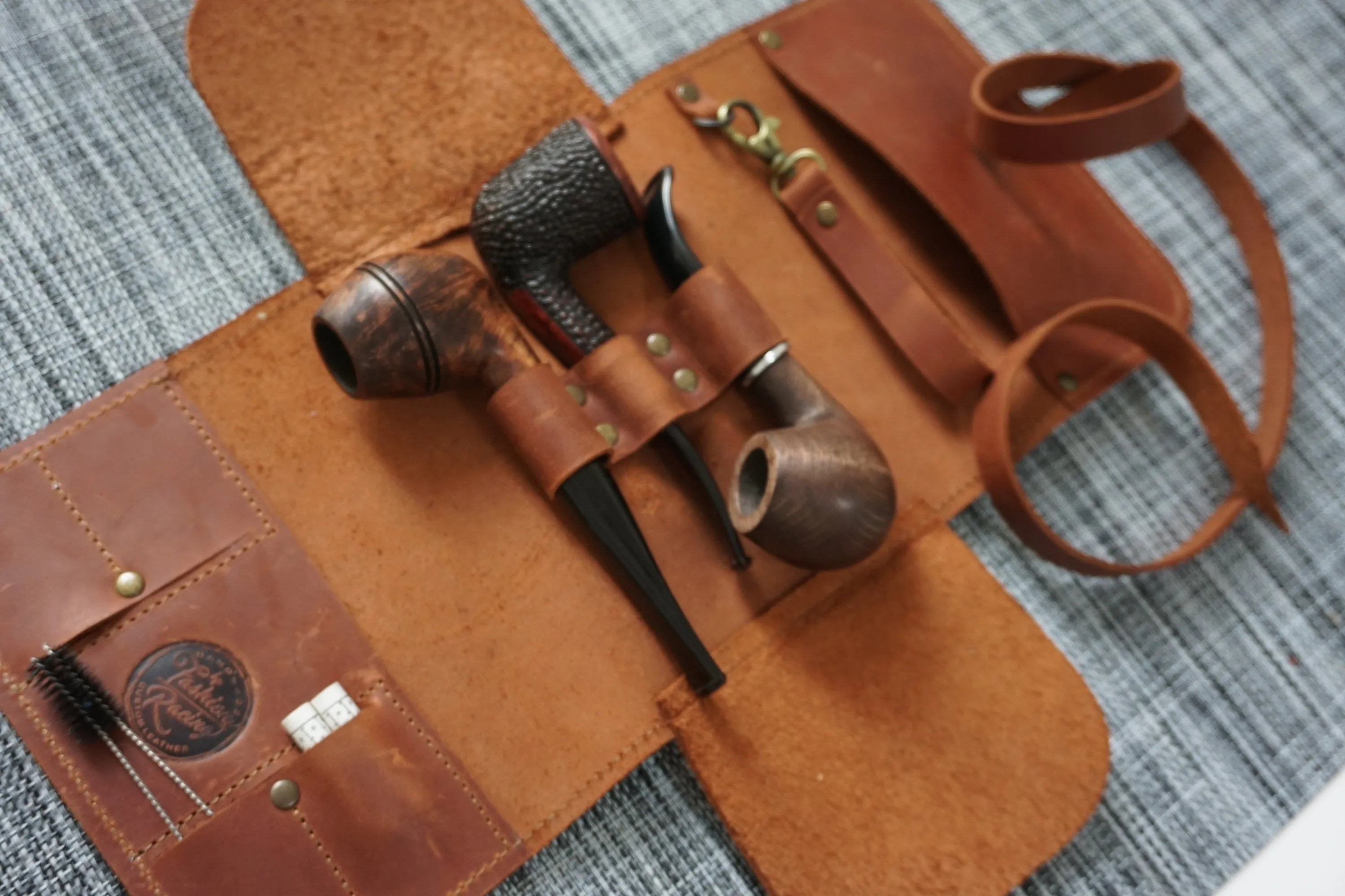 Leather Pipe Roll | Tobacco Pouch Roll for 2-3 pipes