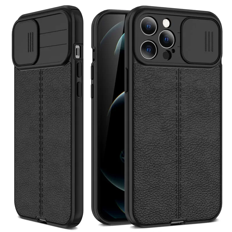 Leather Protective Case with Camera Protector for iPhone