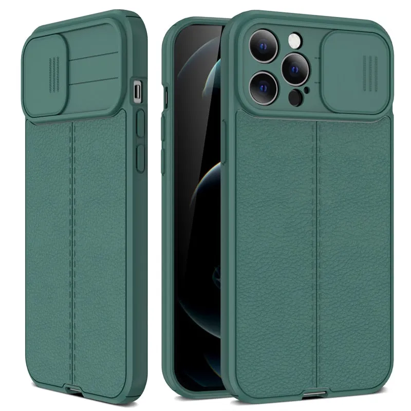 Leather Protective Case with Camera Protector for iPhone