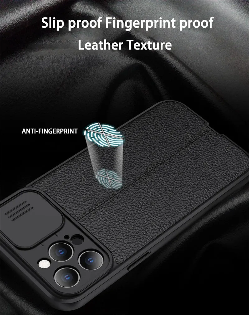 Leather Protective Case with Camera Protector for iPhone