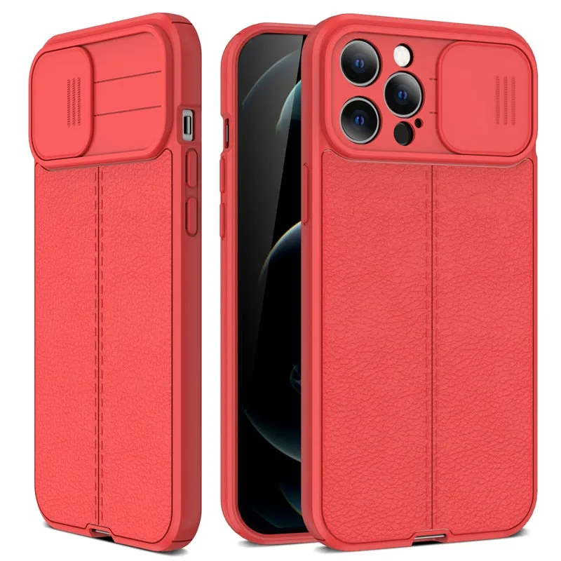 Leather Protective Case with Camera Protector for iPhone