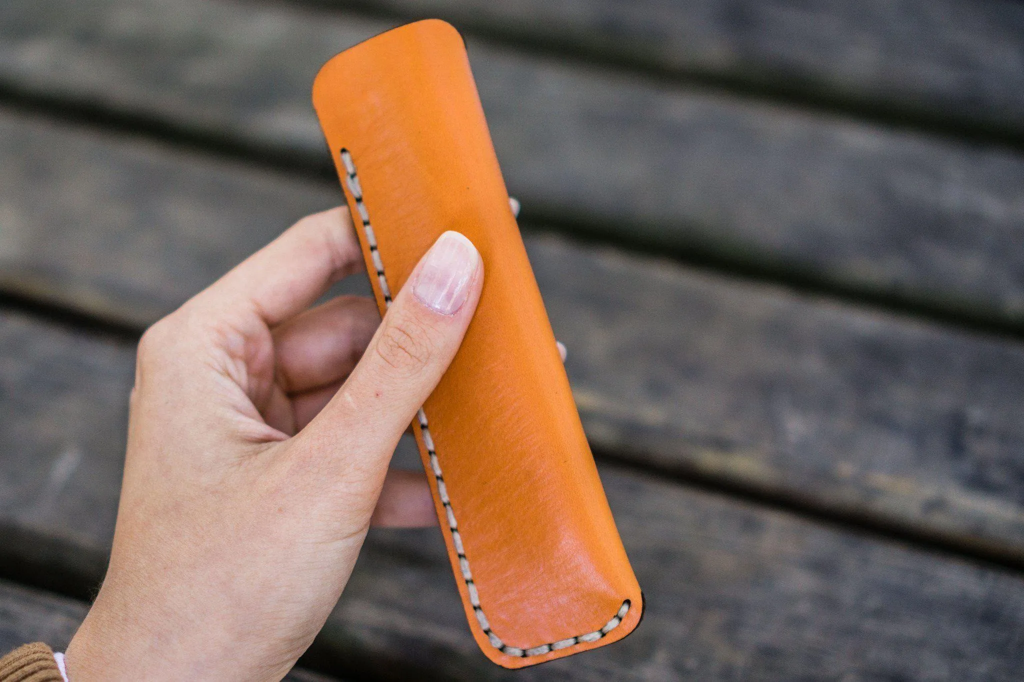 Leather Single Fountain Pen Case / Pen Pouch - Orange