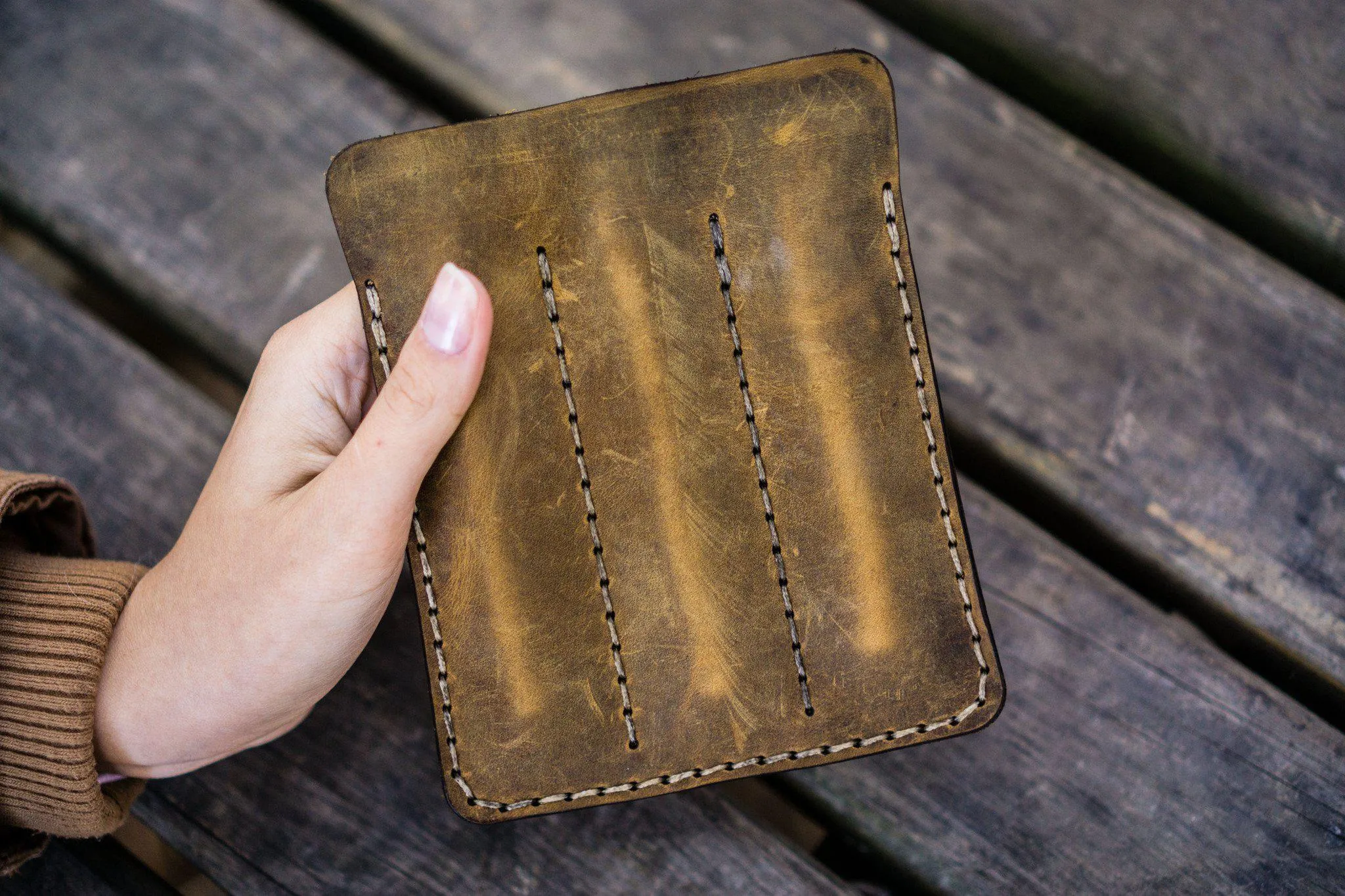 Leather Triple Fountain Pen Case / Pen Pouch - Crazy Horse Brown