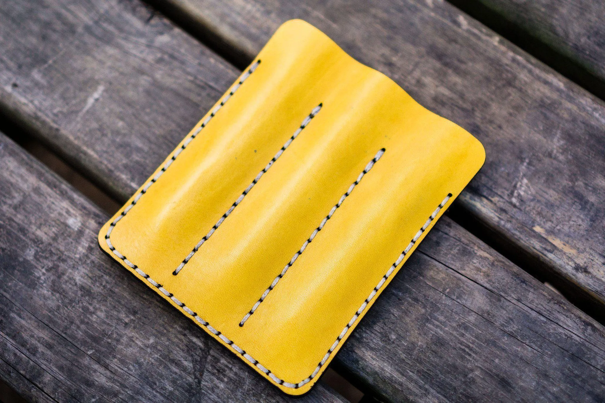 Leather Triple Fountain Pen Case / Pen Pouch - Yellow