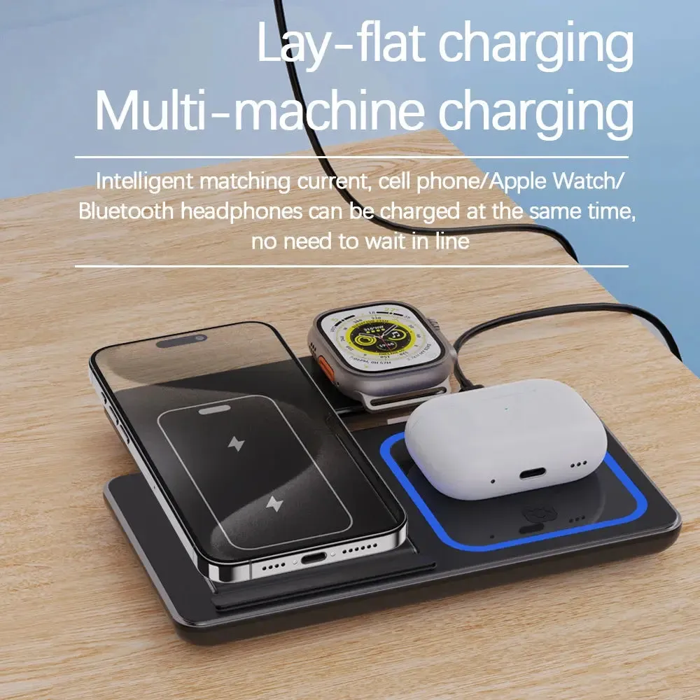 LED Fast Wireless Charger Stand 3 in 1 Foldable Charging Station