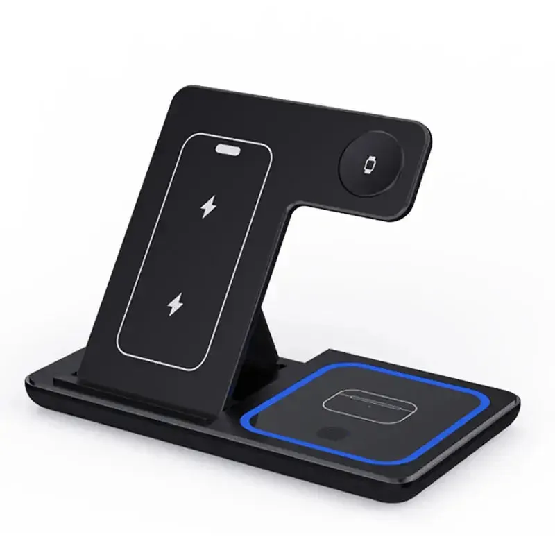 LED Fast Wireless Charger Stand 3 in 1 Foldable Charging Station