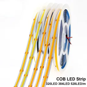 LED Strip 320 384 528 LEDs High Density Flexible COB LED Lights DC12V 24V RA90 3000K 4000K 6000K LED Tape 5m/lot.