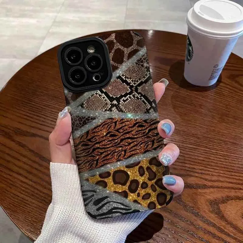 Leopard Print Patchwork Cute Phone Case For iPhone 14, 13, 12, 11 Pro Max, 14 Plus, 12, 13 Mini, X, XR, XS Max, 7, 8 Plus