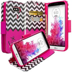 LG G5 Case, Wrist Strap Pu Leather Magnetic Flip Fold[Kickstand] Wallet Case with ID and Card Slots for LG G 5 - Hot Pink Anchor