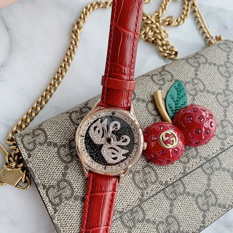 Little Swan Pattern Leather Strap Women's Watch