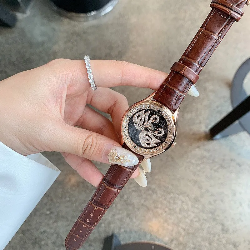 Little Swan Pattern Leather Strap Women's Watch