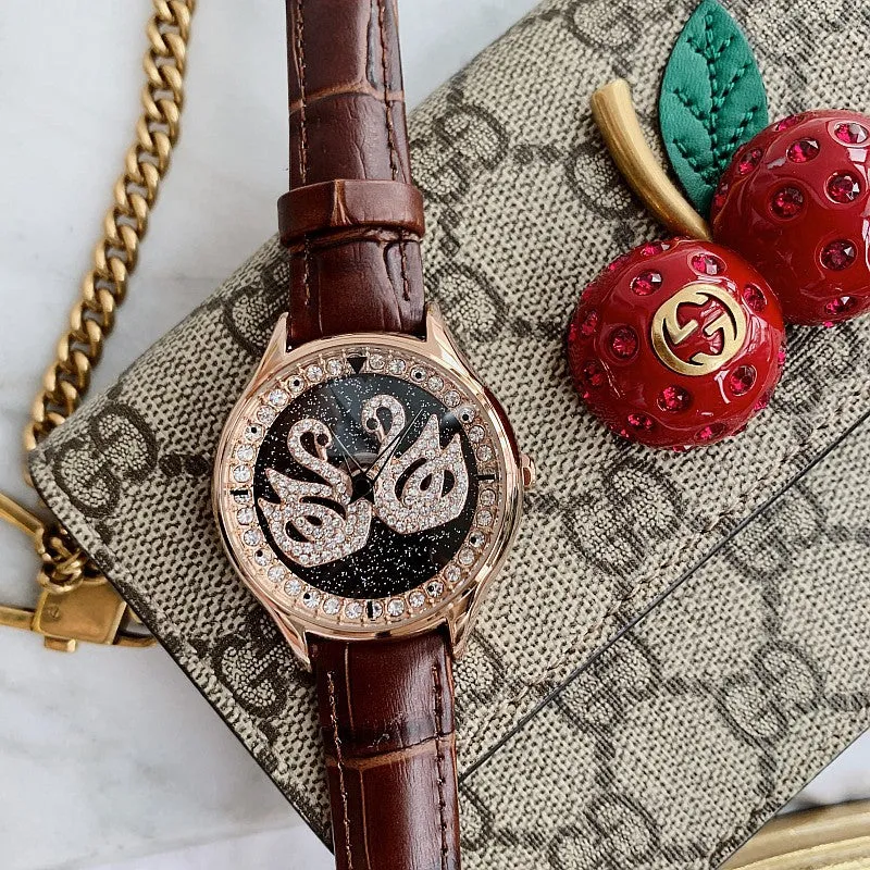 Little Swan Pattern Leather Strap Women's Watch