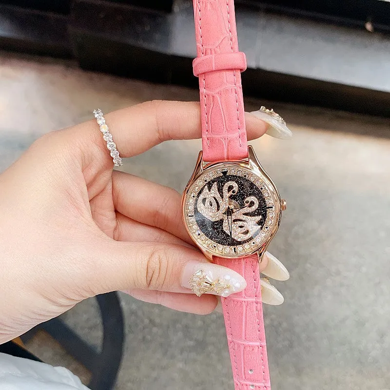 Little Swan Pattern Leather Strap Women's Watch