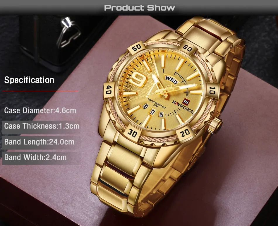 Luxury Brand  Men's Gold Watches Men's Waterproof Stainless Steel Quartz Watch