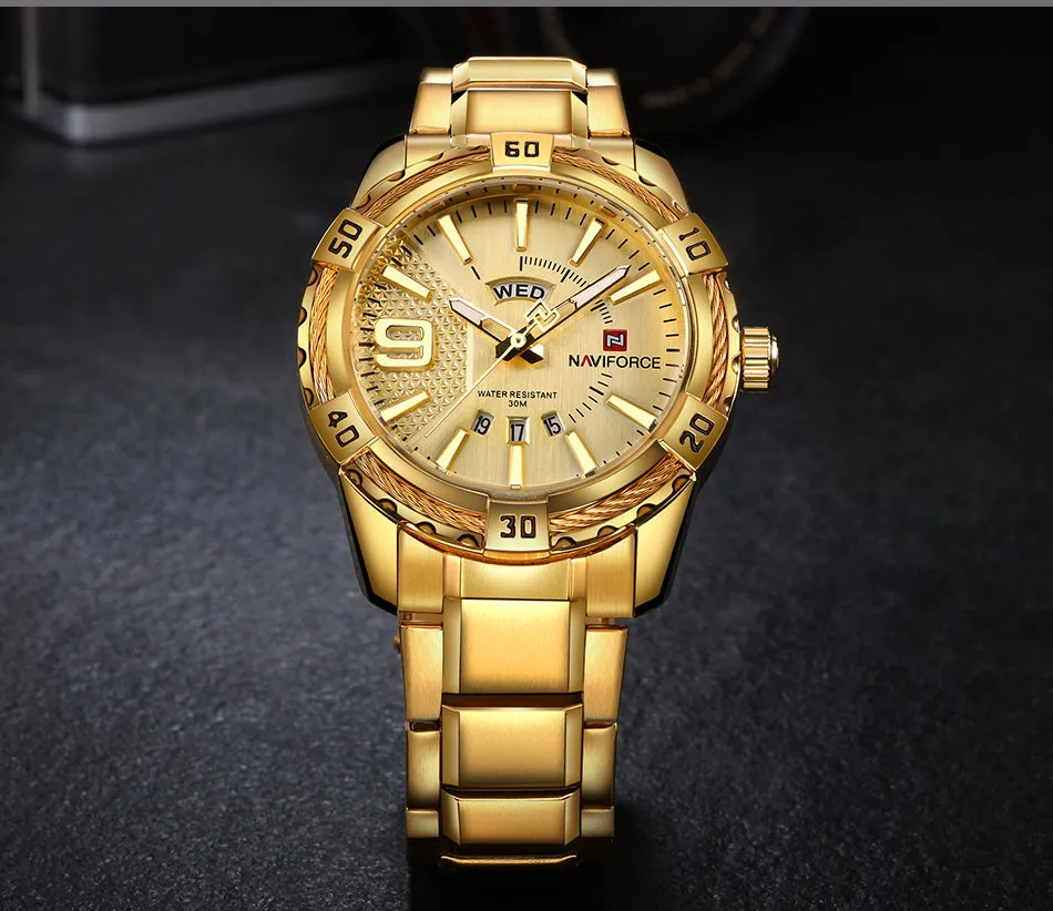 Luxury Brand  Men's Gold Watches Men's Waterproof Stainless Steel Quartz Watch