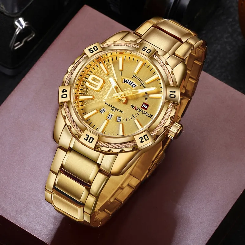 Luxury Brand  Men's Gold Watches Men's Waterproof Stainless Steel Quartz Watch