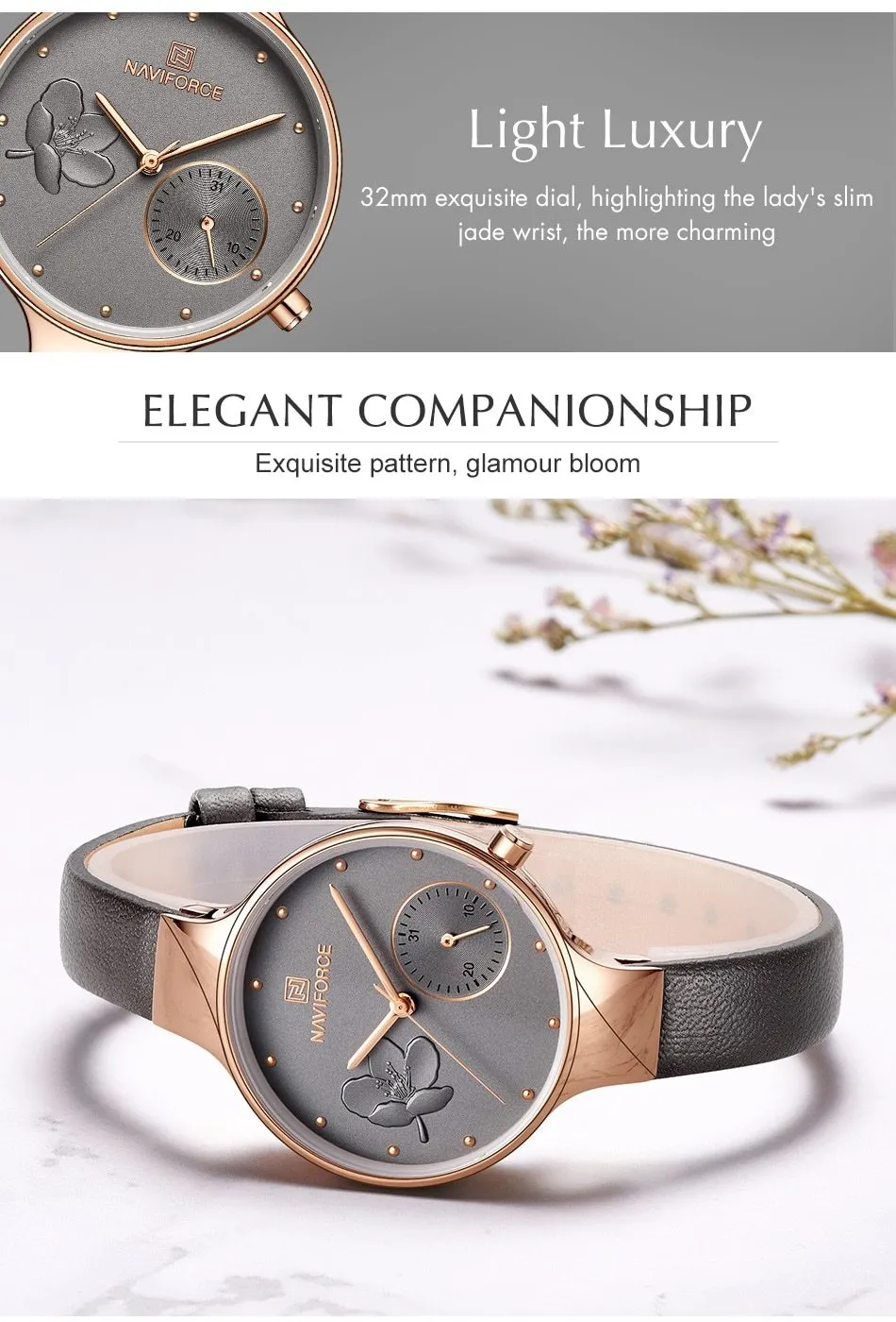 Luxury Fashion Quartz Wrist Watch Ladies Leather Waterproof Watch