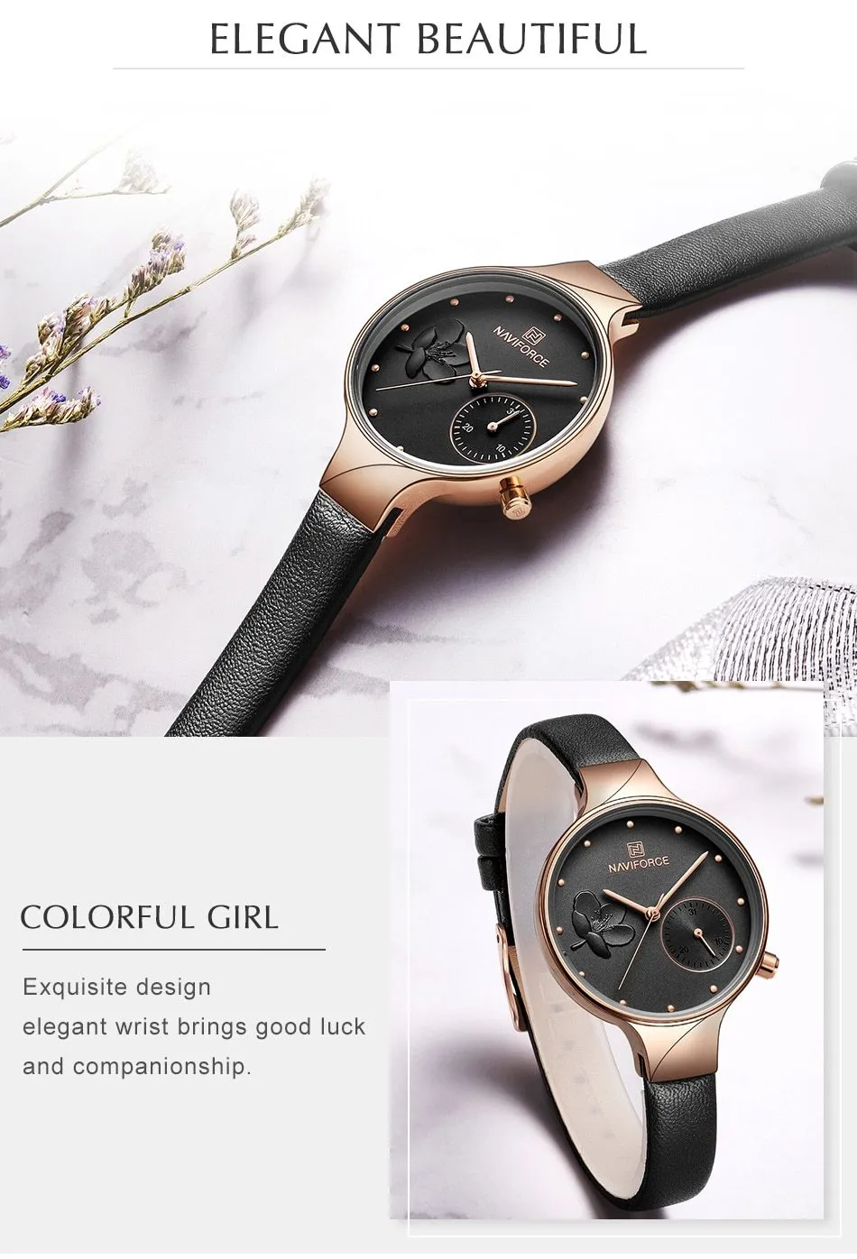 Luxury Fashion Quartz Wrist Watch Ladies Leather Waterproof Watch