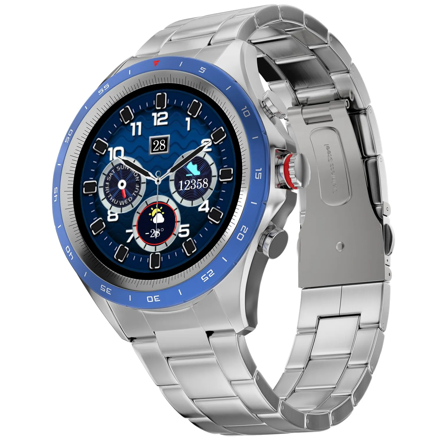 Luxury Stainless Steel Bluetooth Calling 360 Health Monitoring Display Watch