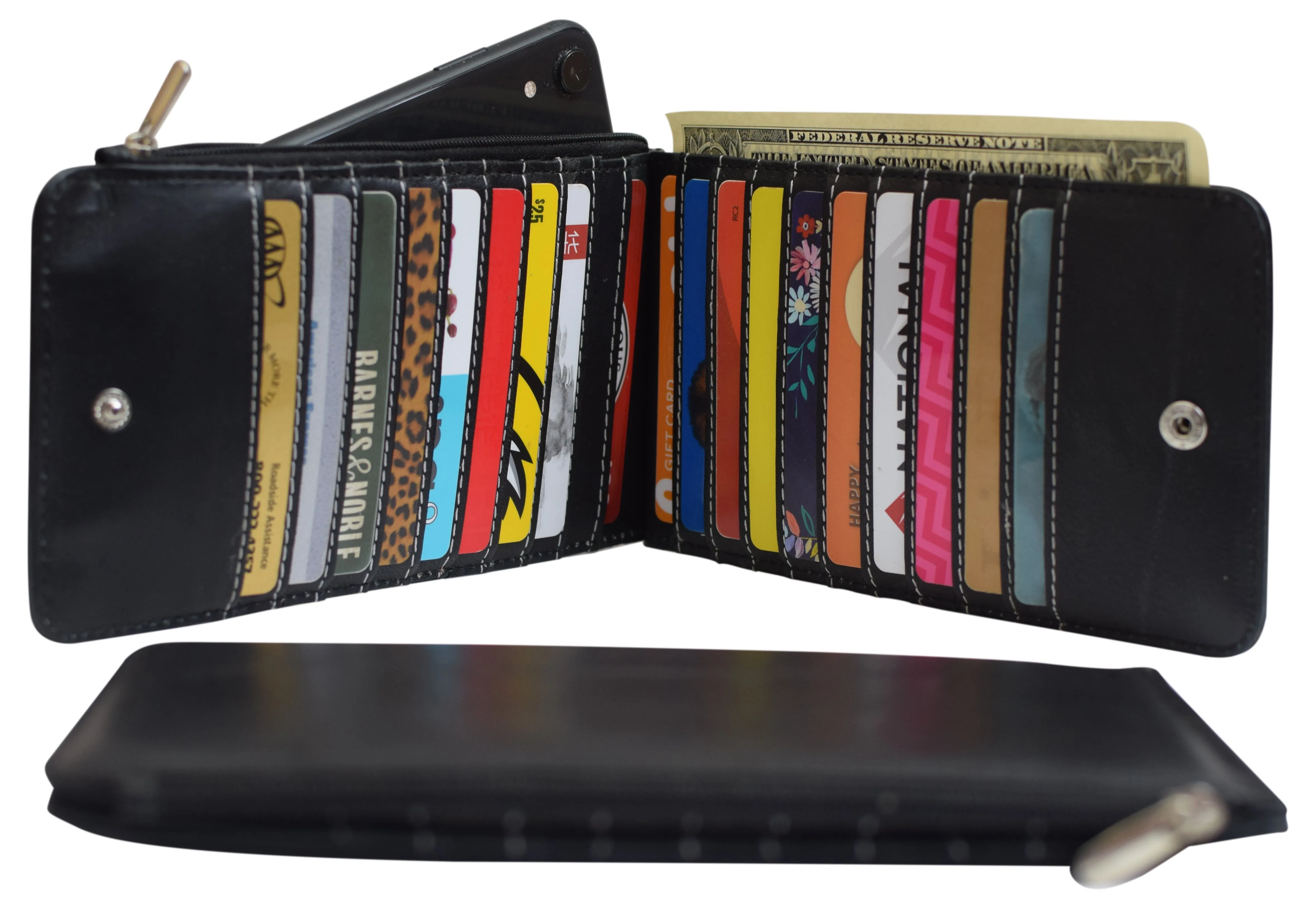 Marshal Womens Walllet RFID Blocking Bifold Multi Card Case Wallet with 2 Zipper Pockets