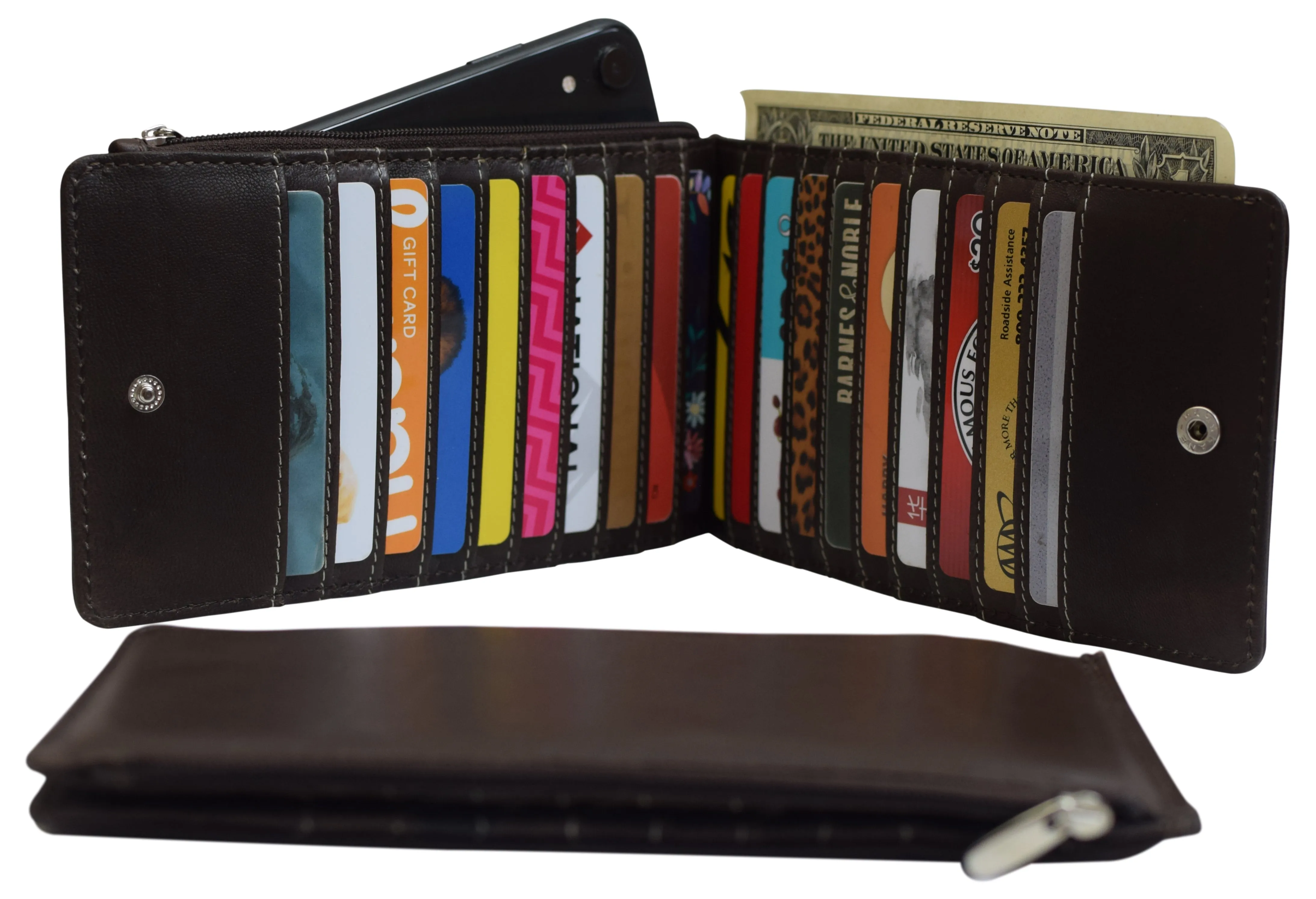 Marshal Womens Walllet RFID Blocking Bifold Multi Card Case Wallet with 2 Zipper Pockets