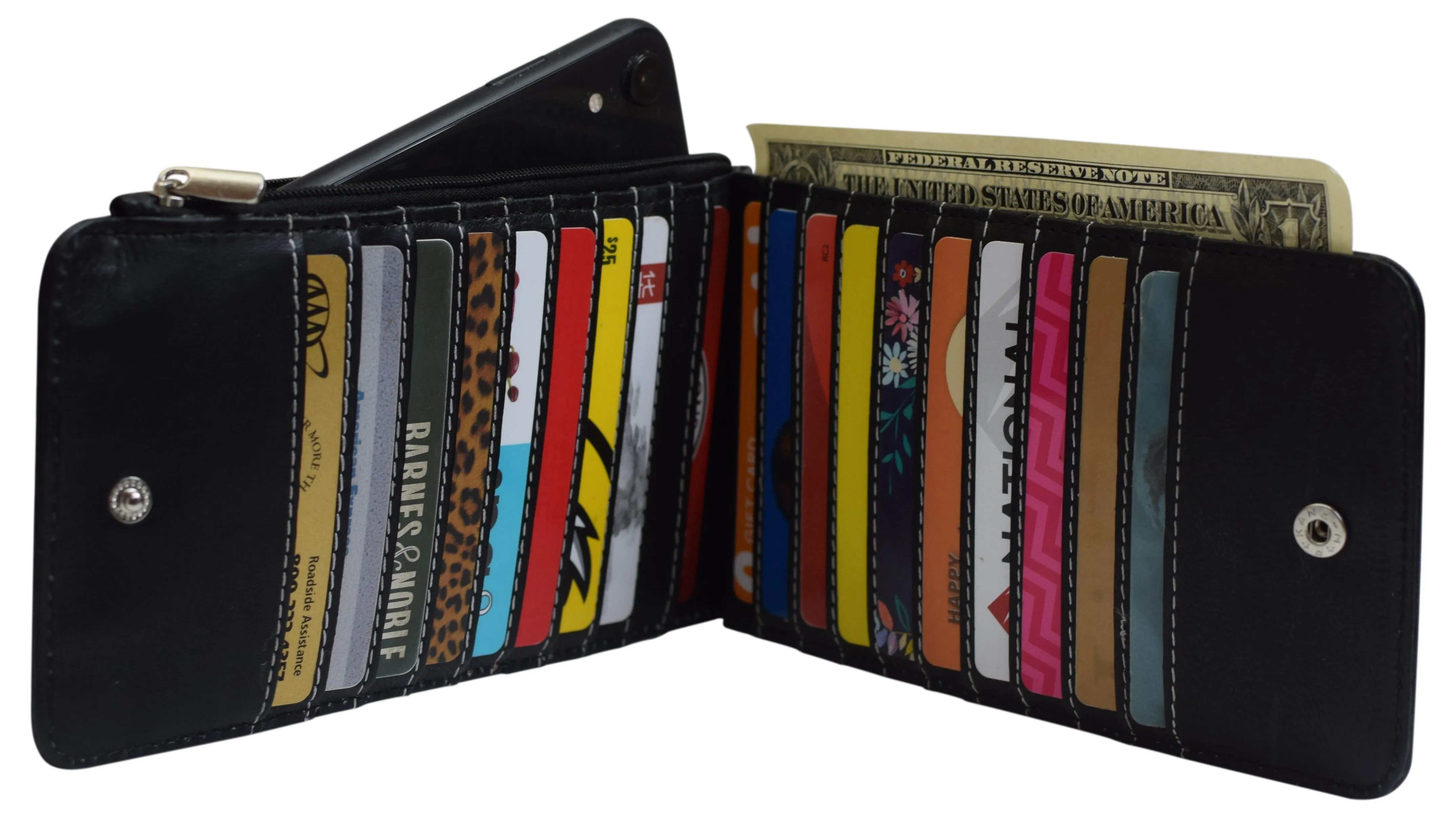 Marshal Womens Walllet RFID Blocking Bifold Multi Card Case Wallet with 2 Zipper Pockets