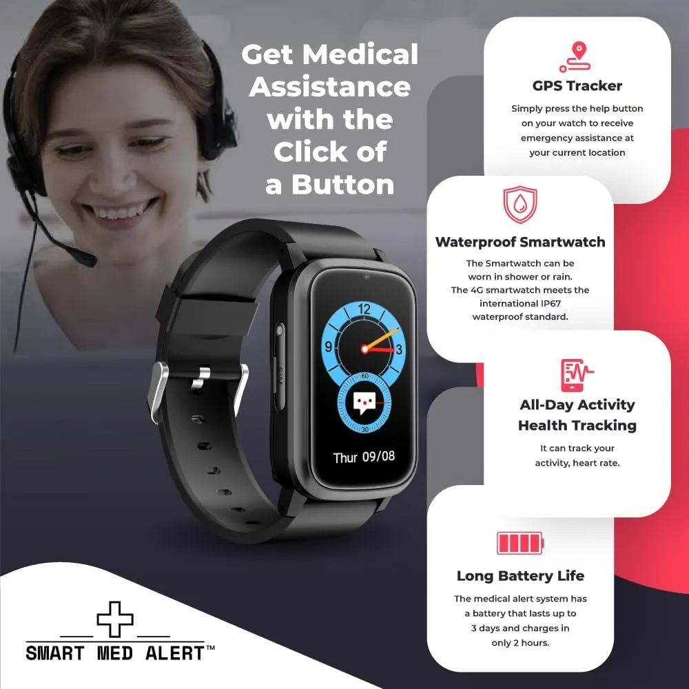 Medical Alert Rectangular Smart Watch For Seniors | Fall Detection