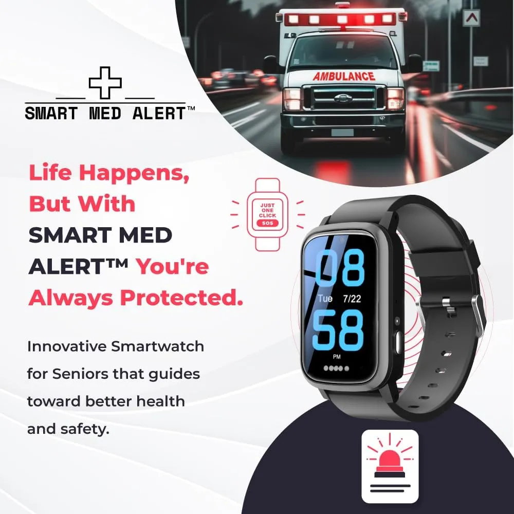 Medical Alert Rectangular Smart Watch For Seniors | Fall Detection