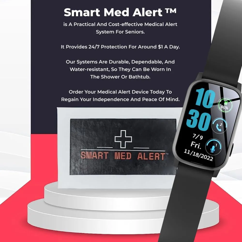 Medical Alert Rectangular Smart Watch For Seniors | Fall Detection