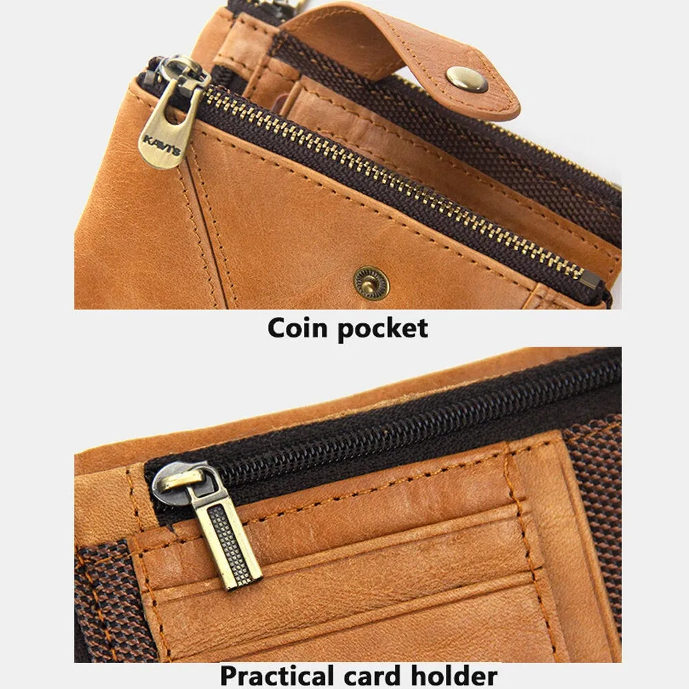 Men Genuine Leather Bifold Retro Multifunction Multi-card Slot Card Holder Coin Purse Money Clip Wallet