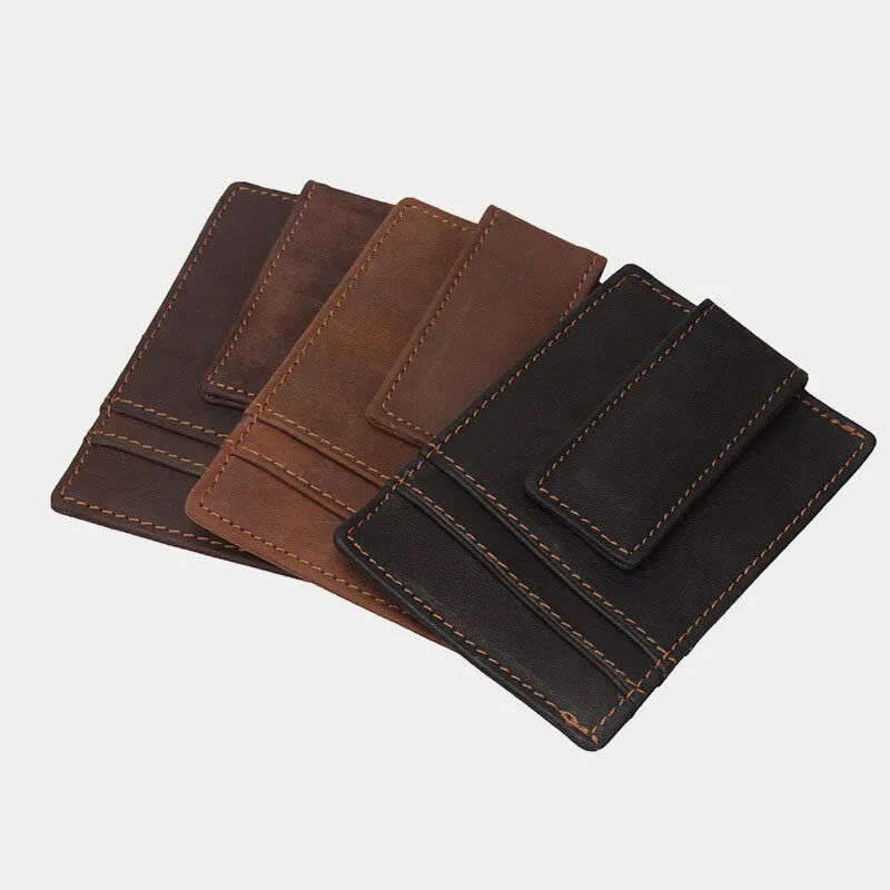 Men Genuine Leather First Layer Retro Multi Card Slot Practical Cash Clip Holder Wallet